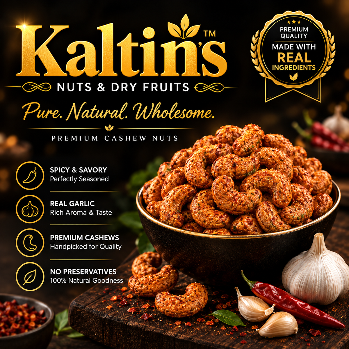 Kaltin's Chilly-Garlic Cashews